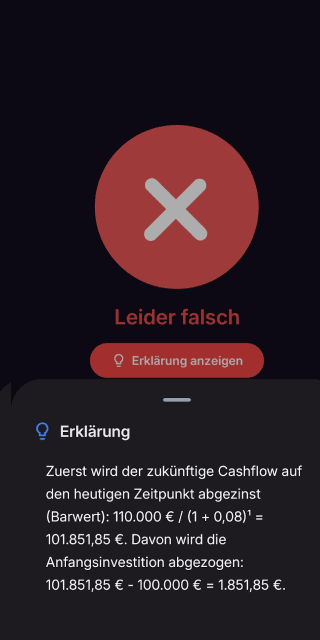 App Screenshot: Fehleranalyse und didaktische Erklärungen